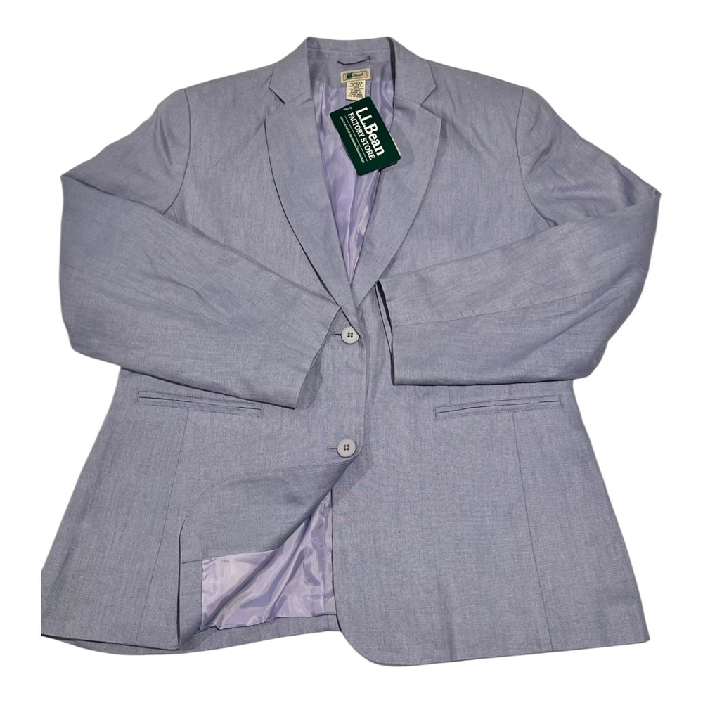 NWT L.L. Bean Women's 16P Linen Blazer Jacket Petite Light Purple 2 Button